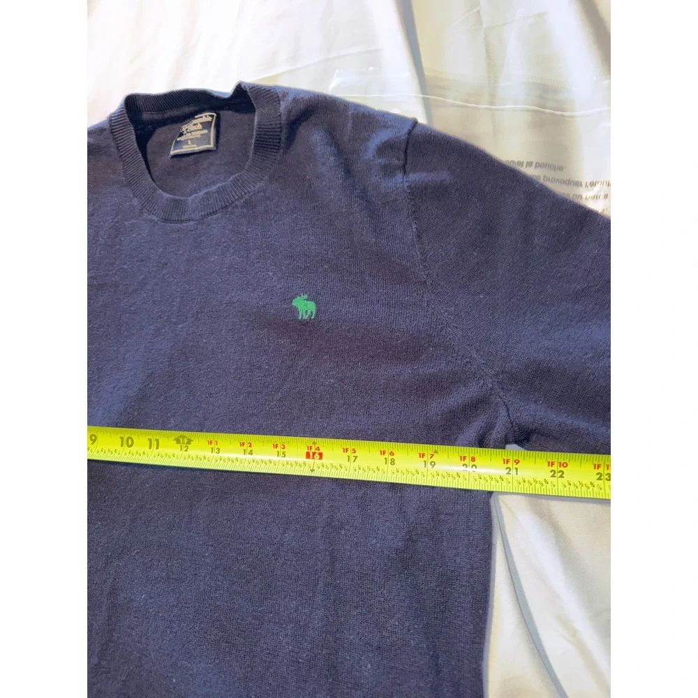 Abercrombie & Fitch Mens Navy Blue Crewneck Sweater Green Moose Logo Size L